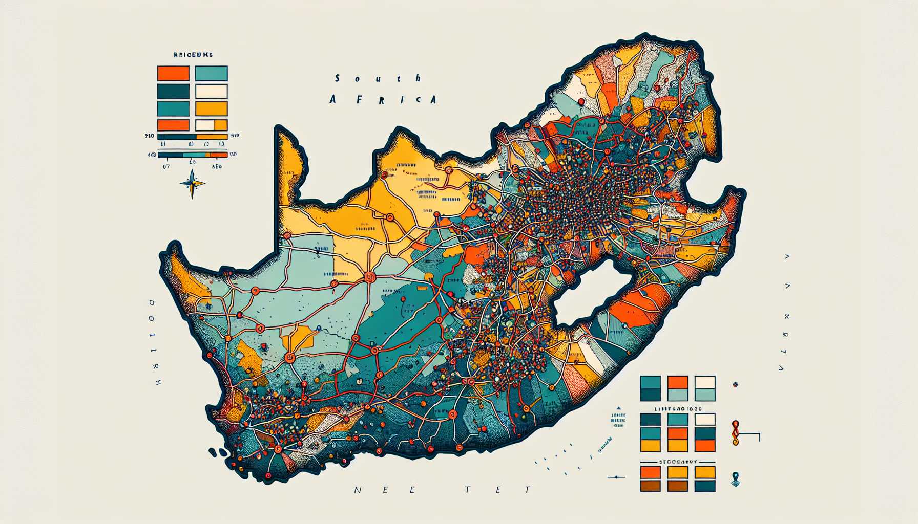 A map of South Africa highlighting areas with limited internet access.