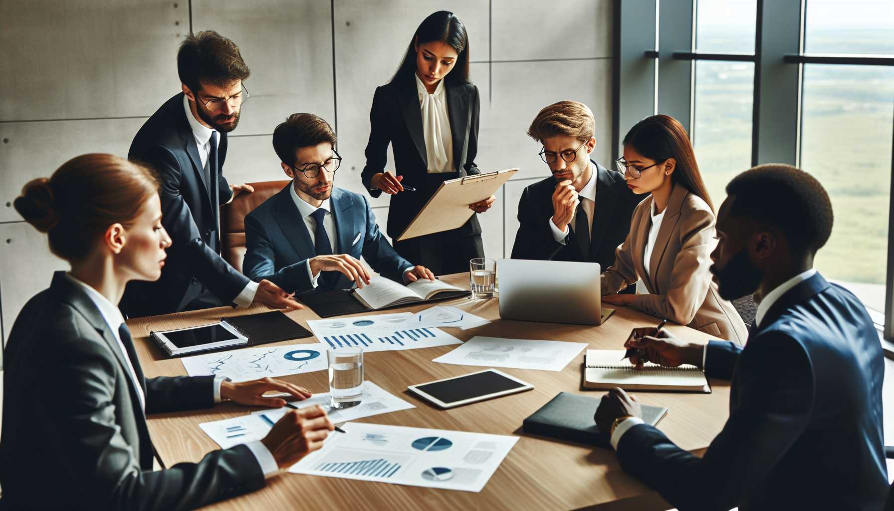 A boardroom with financial experts discussing regulations