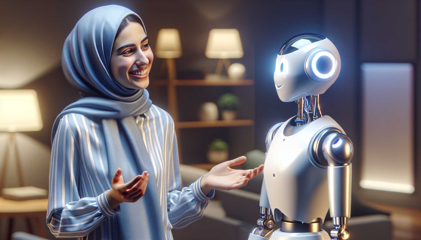 a person talking to a humanoid robot, highlighting emotional interaction