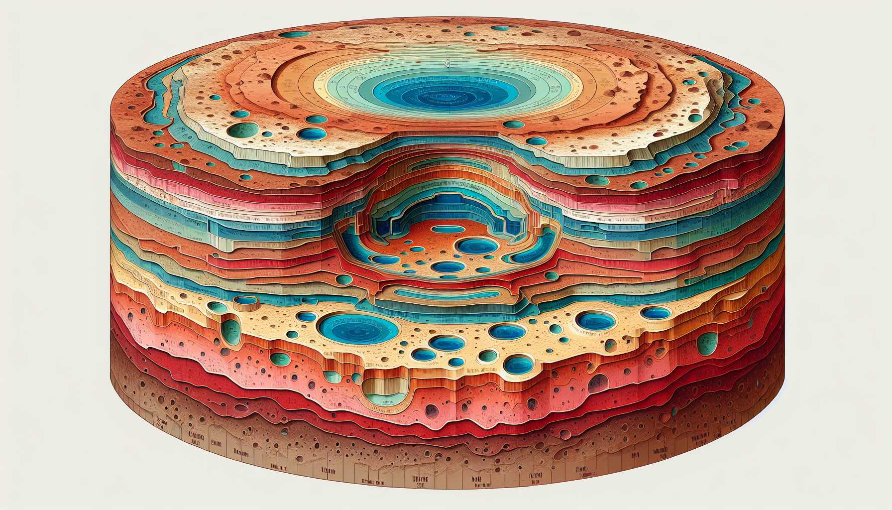 A graphic showing pockets of water deep inside the Martian crust