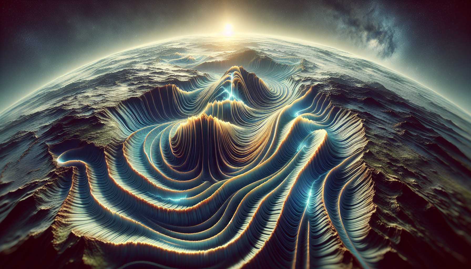 Seismic waves representation on a planet's surface