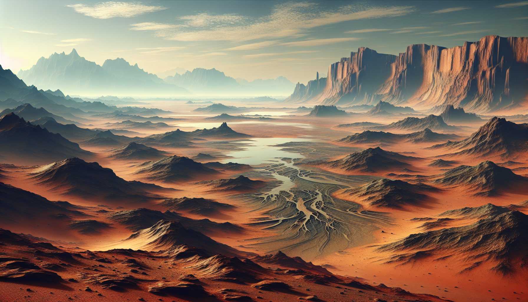 Ancient Martian lakes and rivers concept art