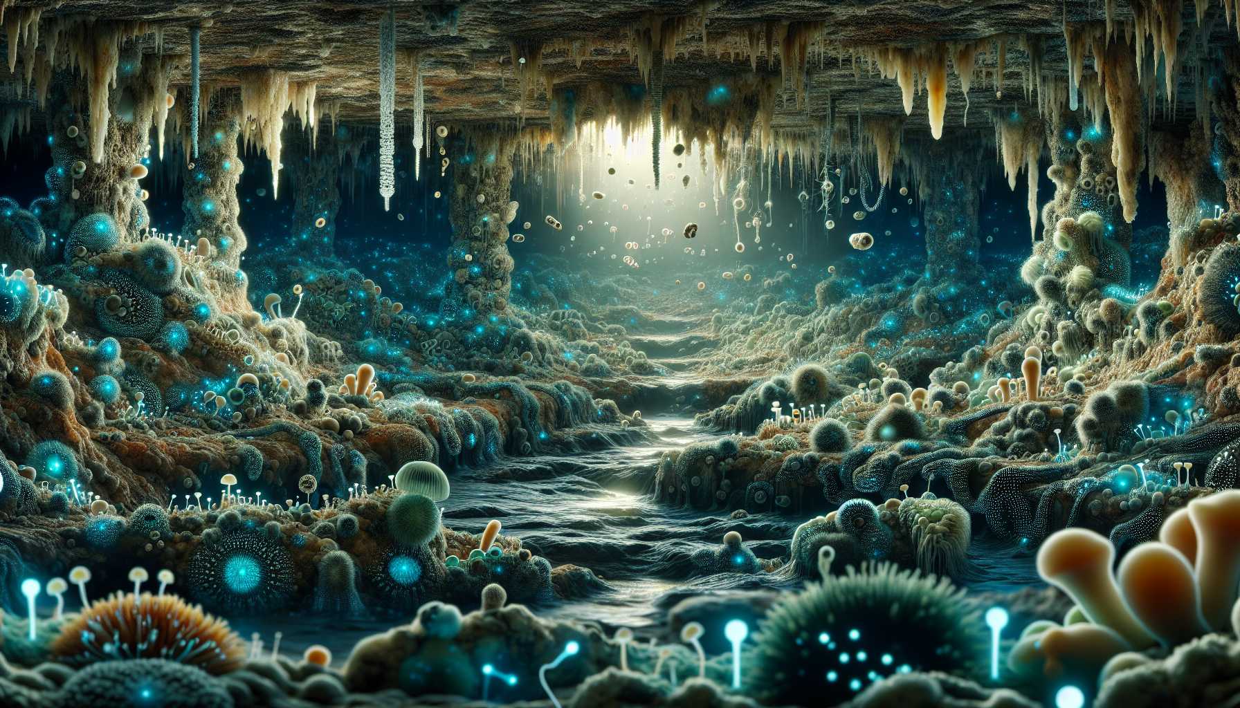 Microbial life concept art deep underground