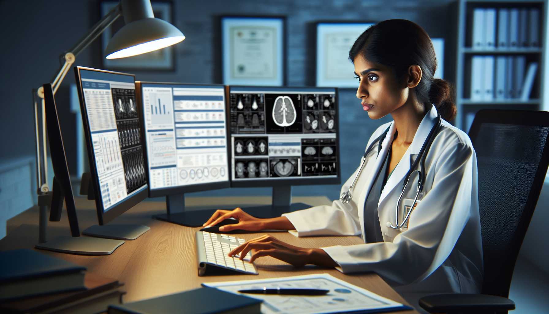 a doctor using a computer to analyze medical data