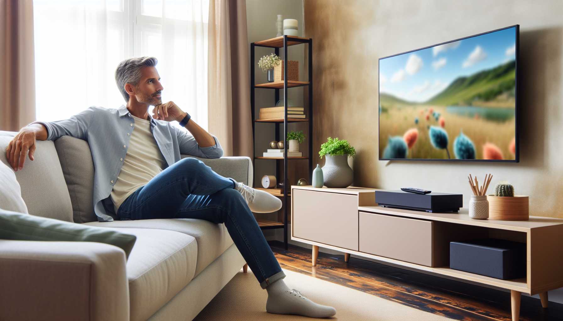 a person watching a smart TV in their living room