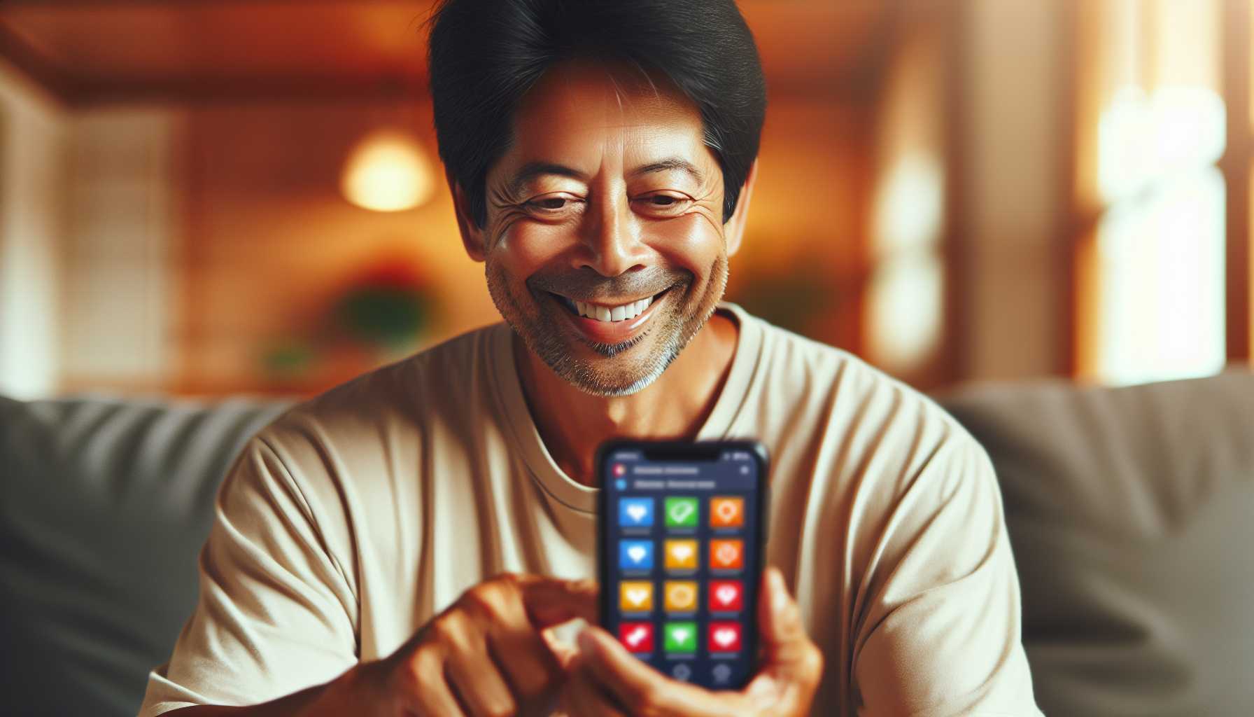 A person using a productivity app on their phone, smiling and feeling accomplished.