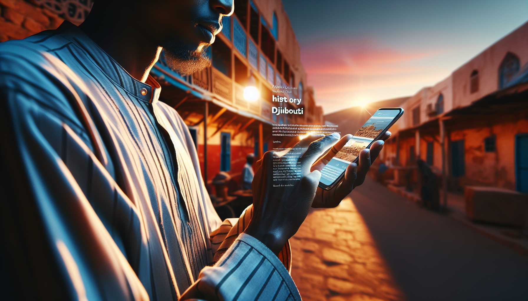 A person in Djibouti using a smartphone to learn about the country's history