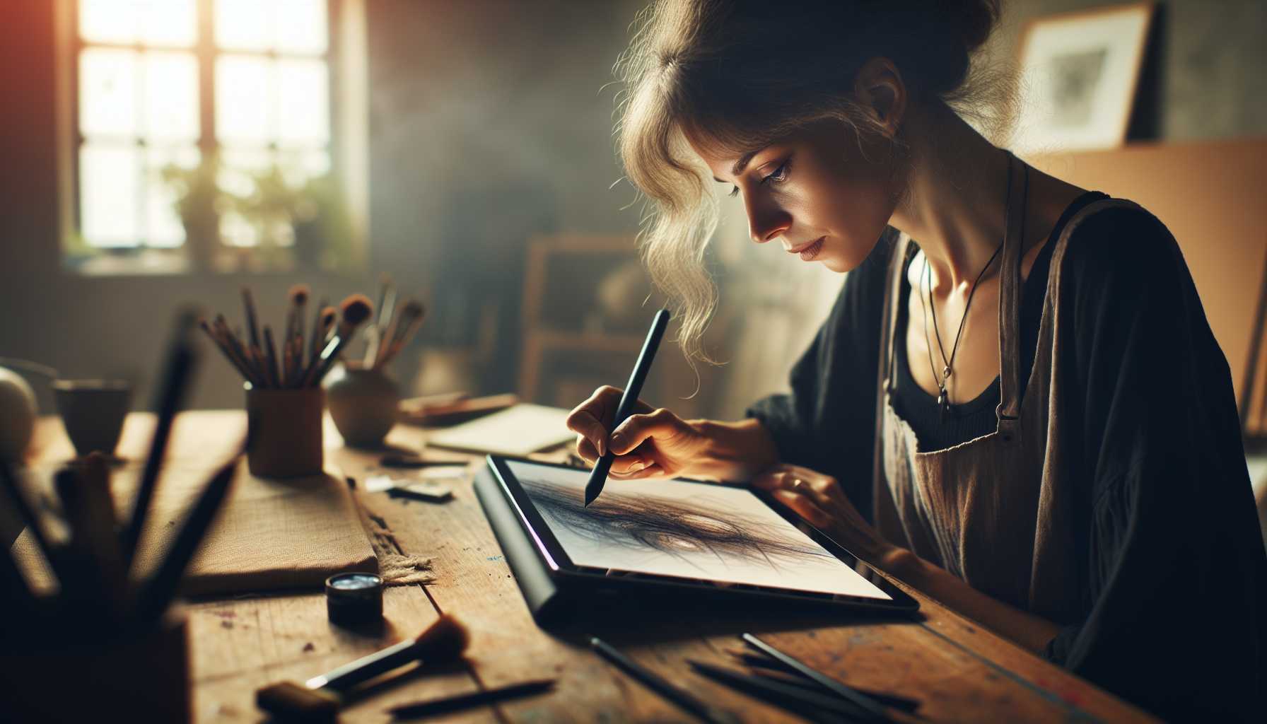 Creative artist sketching digitally on a tablet