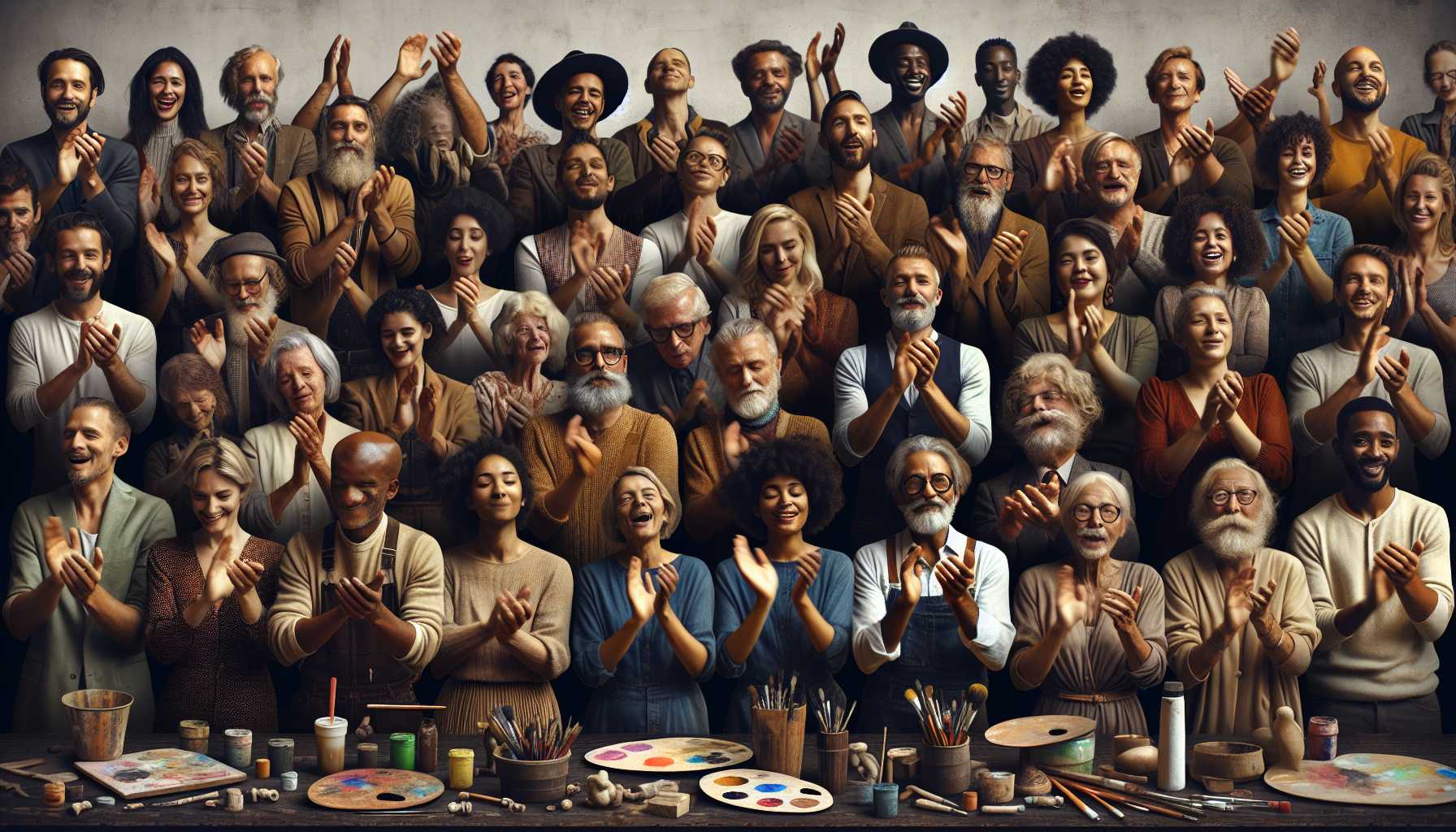 Diverse group of artists applauding