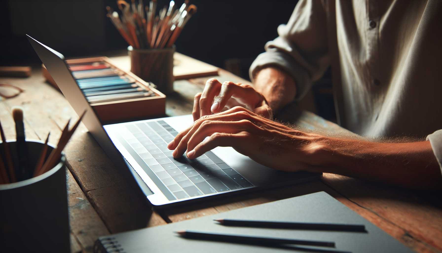 Artist working digitally on a MacBook Pro