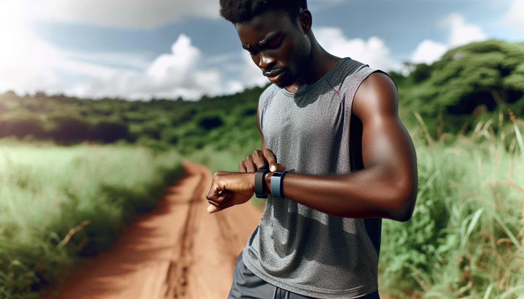 A person in the Republic of the Congo using a fitness tracker.