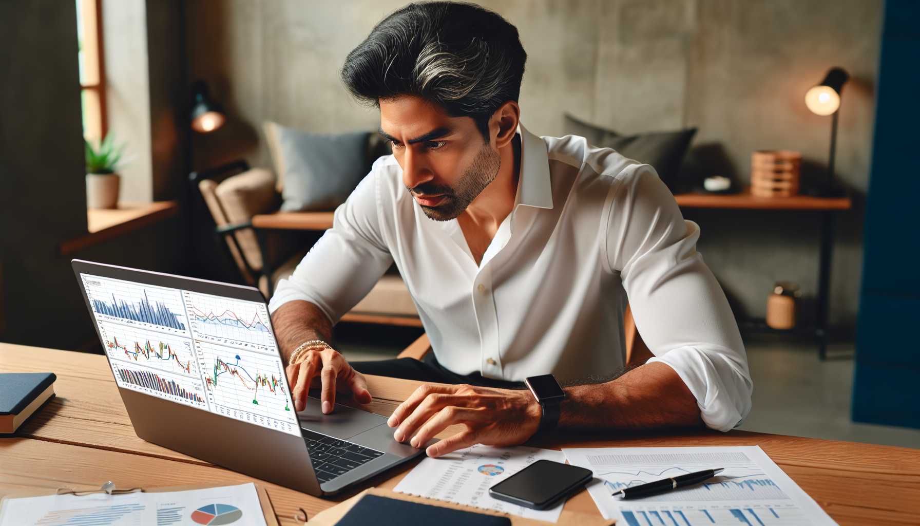 Investor analyzing market trends with a laptop