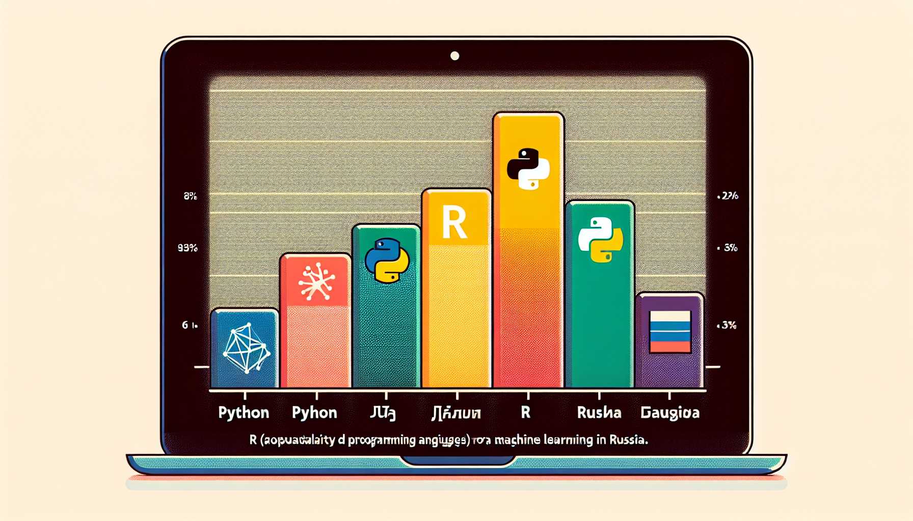 A graph showing Python as the most popular programming language for machine learning in Russia, with R and other languages following behind.