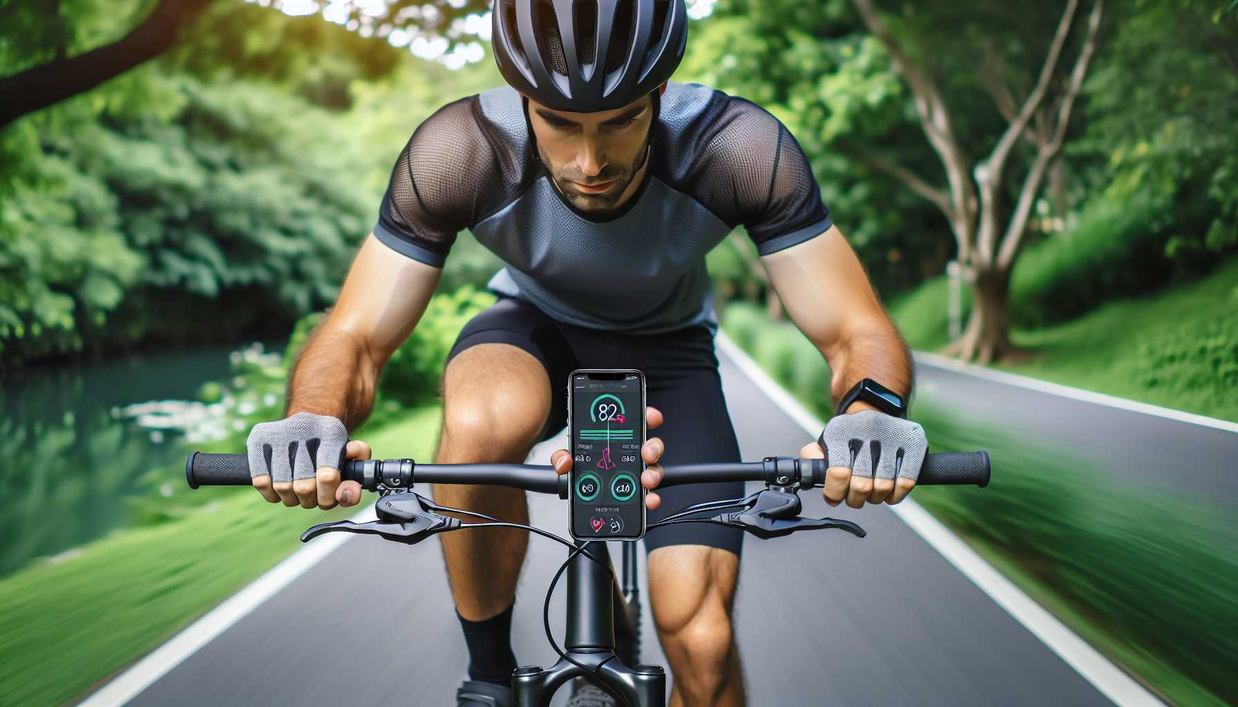 Cyclist using a fitness app on their phone