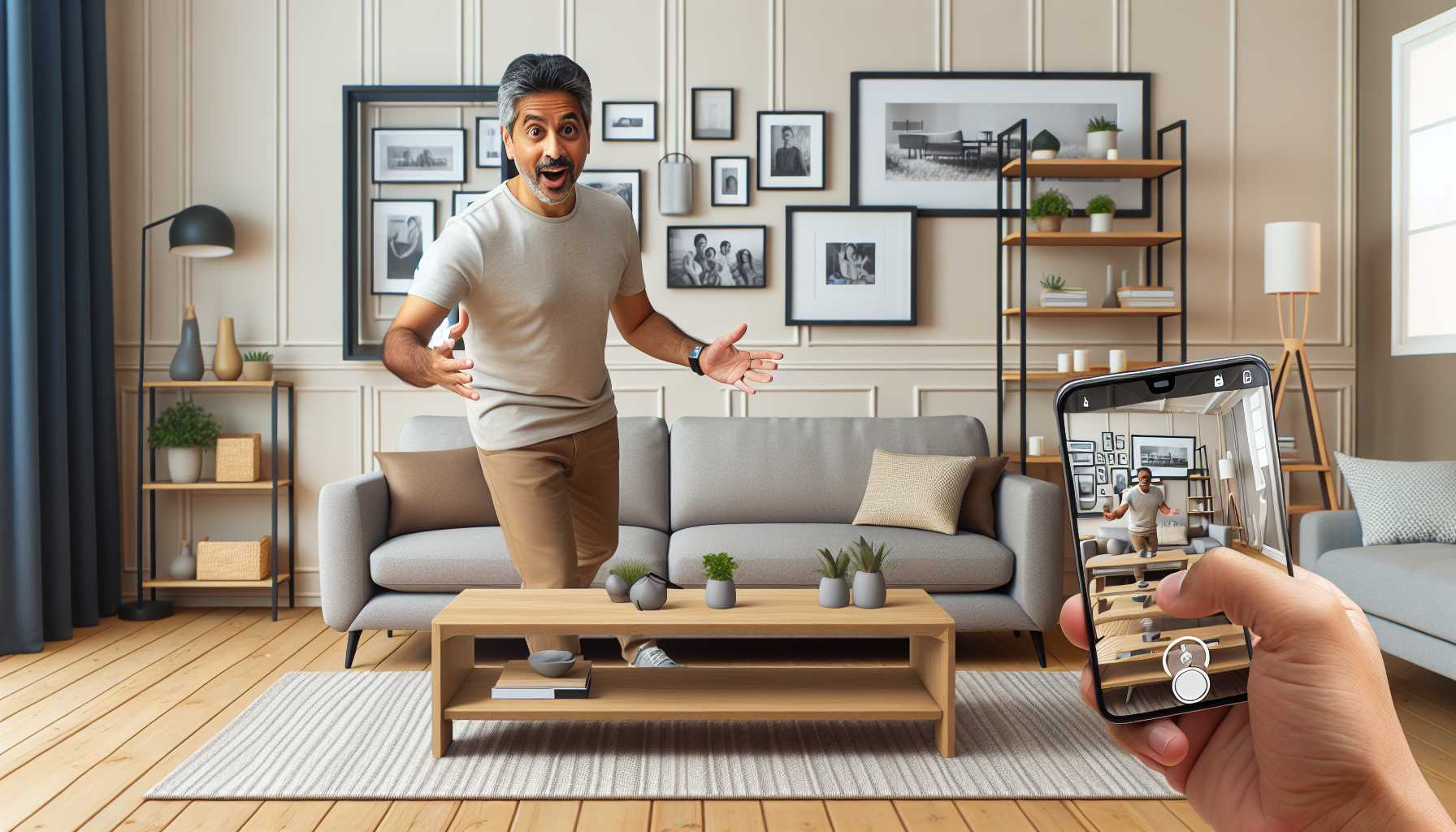 Person using an AR app to visualize furniture