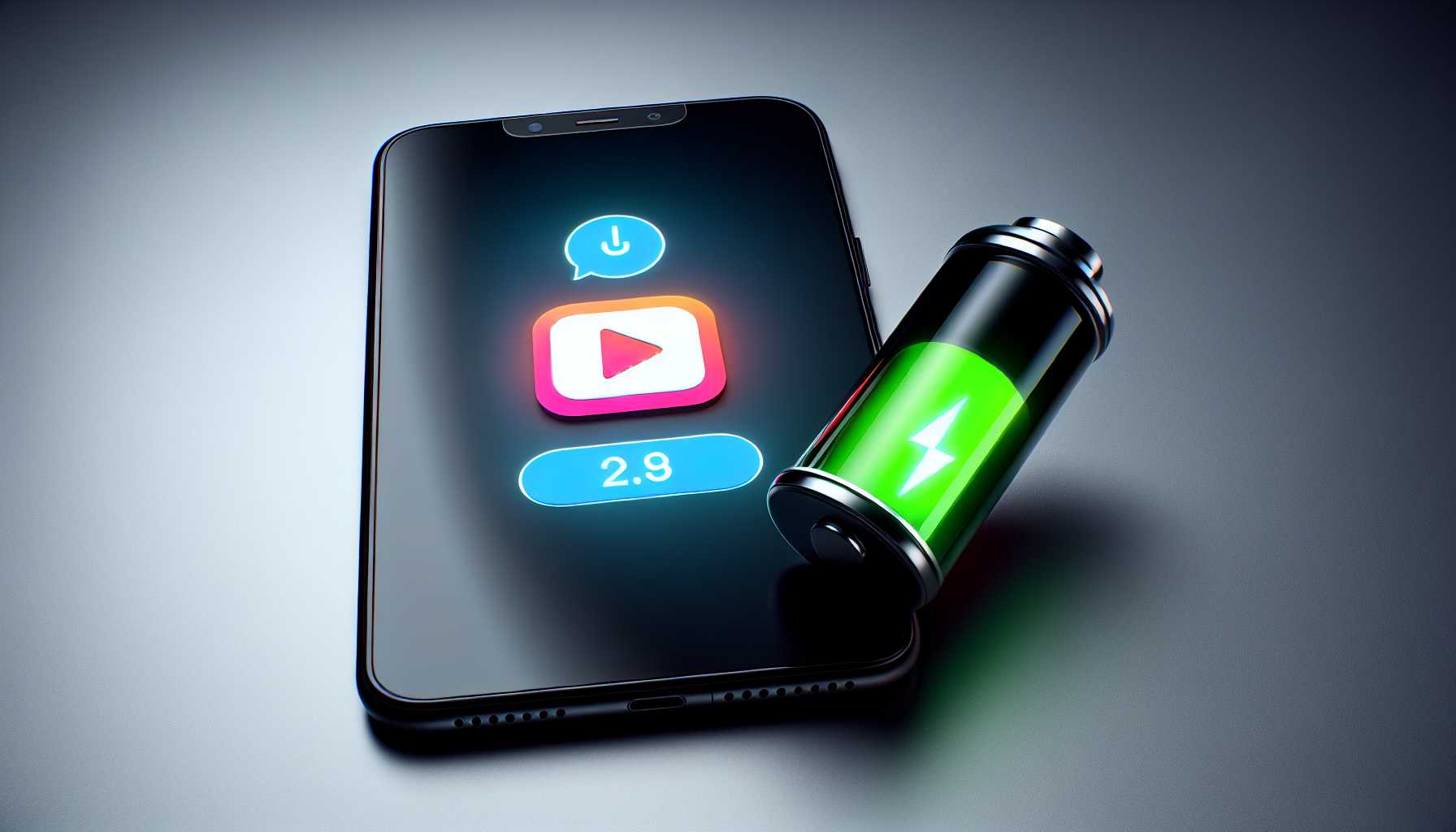 a modern smartphone displaying a TikTok app and a battery icon showing full charge