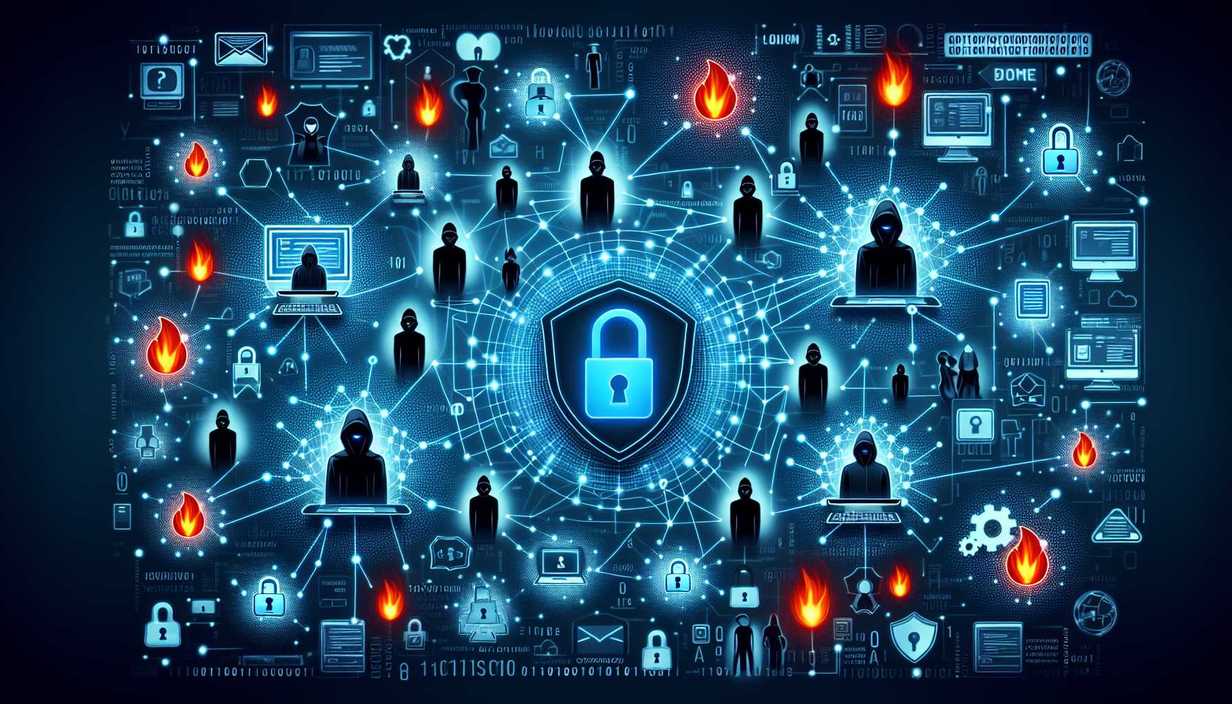 abstract representation of cybersecurity threat with hackers