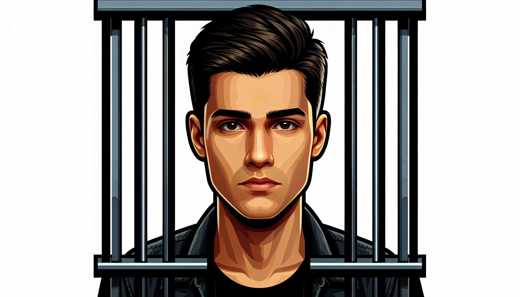 picture of Pavel Durov behind bars with a serious face