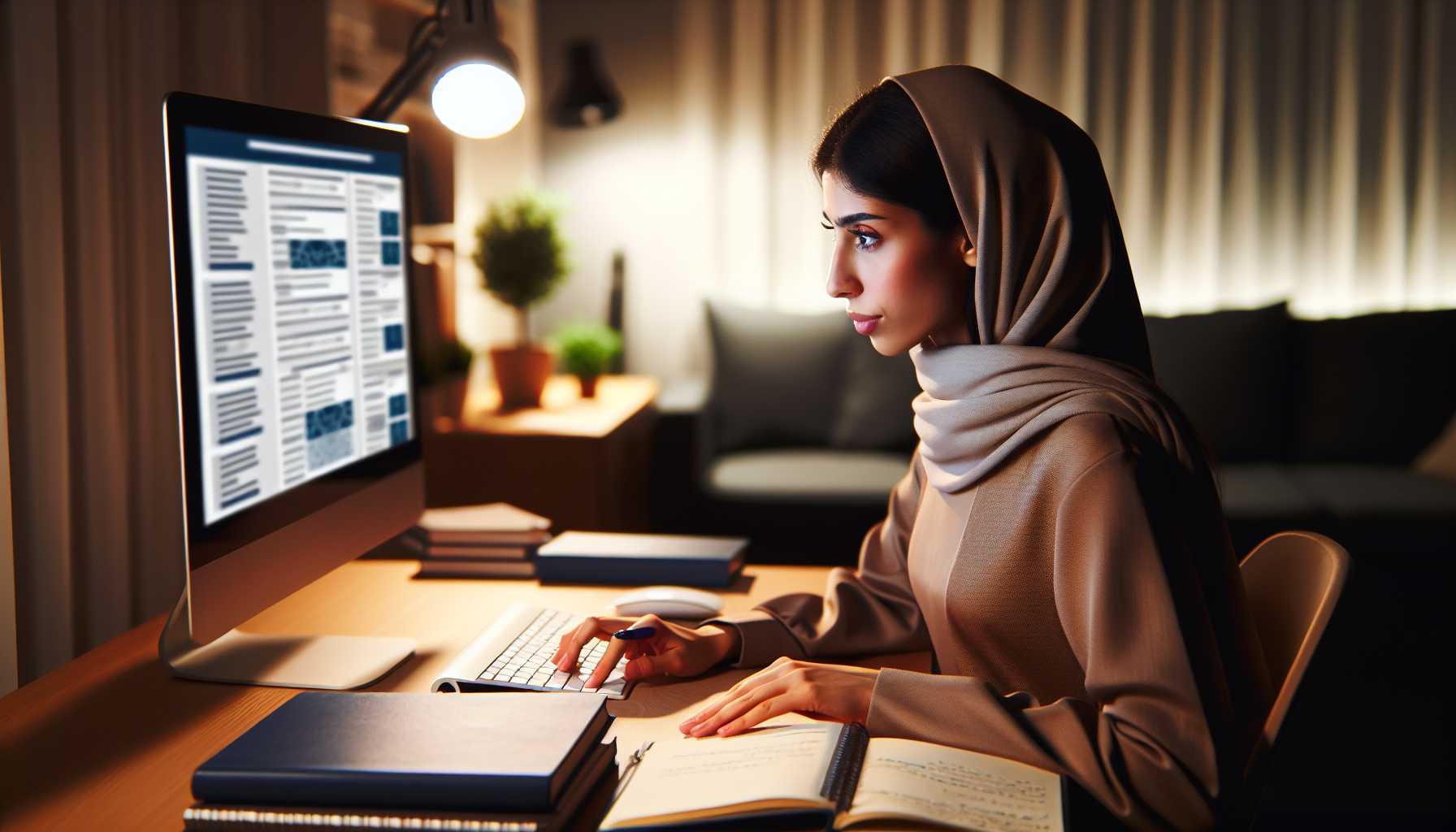 A student sitting at a computer, taking an online technology course.