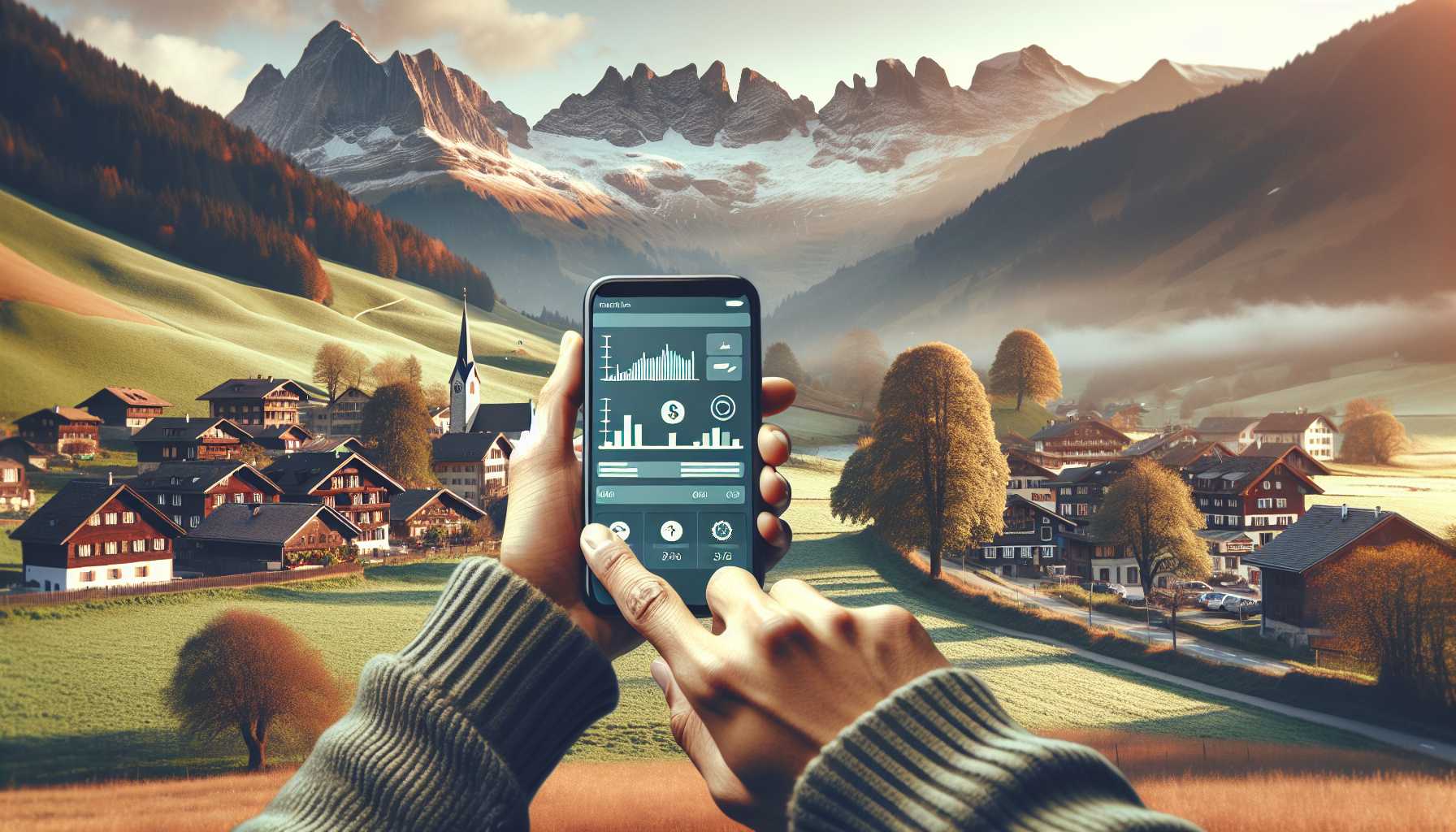 A person in Switzerland using a mobile app to manage their personal finances