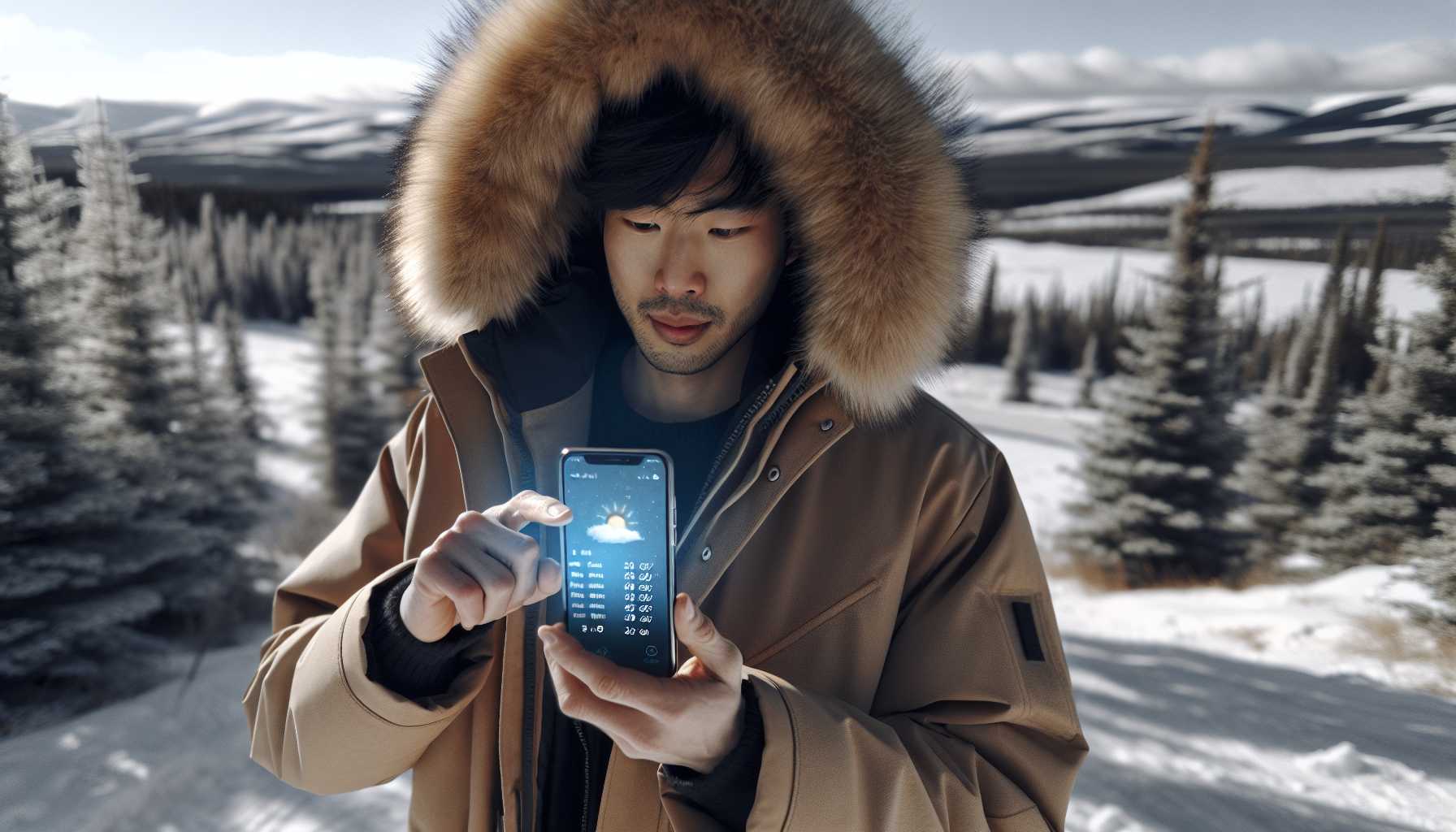 A person in Canada checking the weather app on their phone