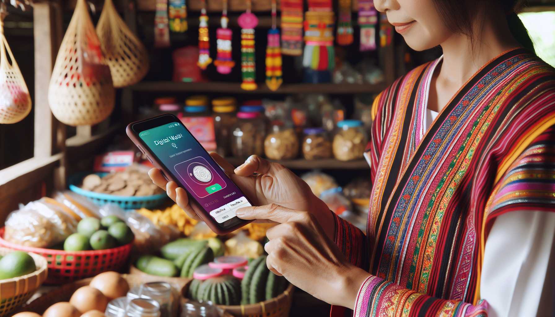 A person in Komi Republic using a digital wallet on their smartphone to pay for a purchase.