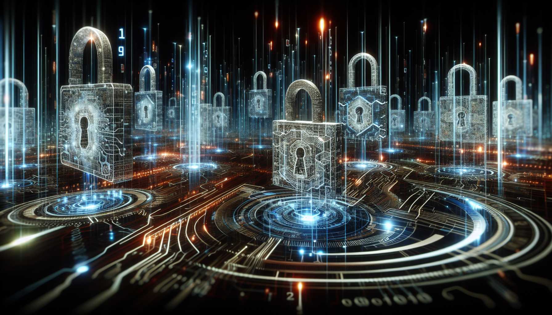 a digital cyber world with security locks