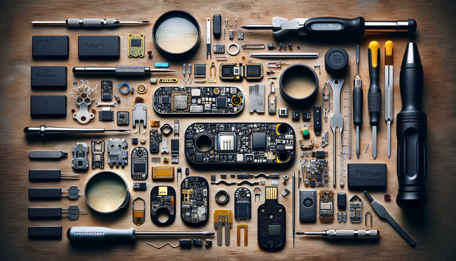 a YubiKey in the midst of being disassembled with technical gadgets around