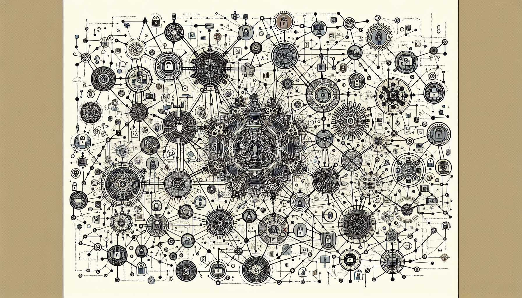 A complex web with interconnected nodes representing AI and data privacy concerns.