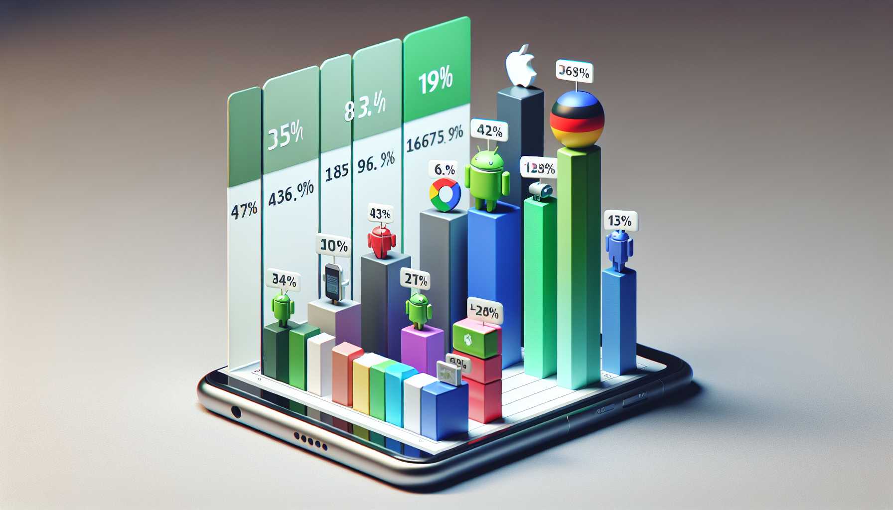 A bar chart showing the market share of different mobile operating systems in Germany, with Android having the largest share.