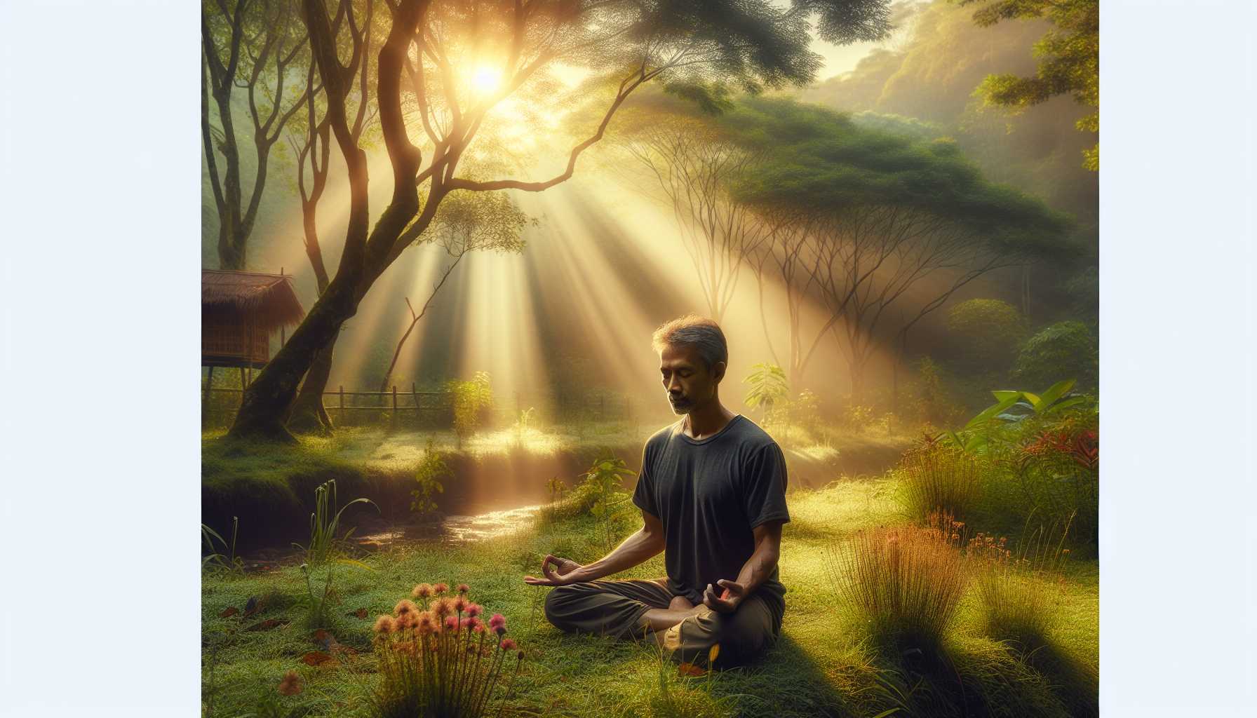 A person meditating in a peaceful setting