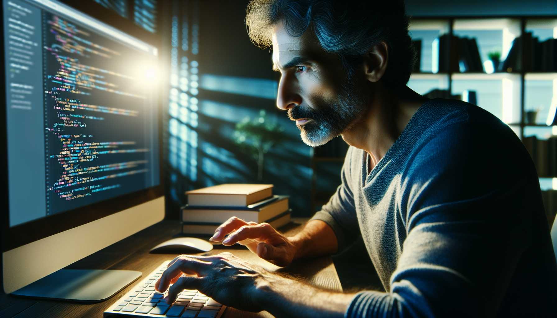 A person sitting at a computer, learning to code online.