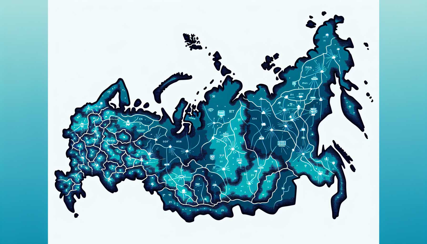 Map of Russia with different shades of blue representing internet speeds