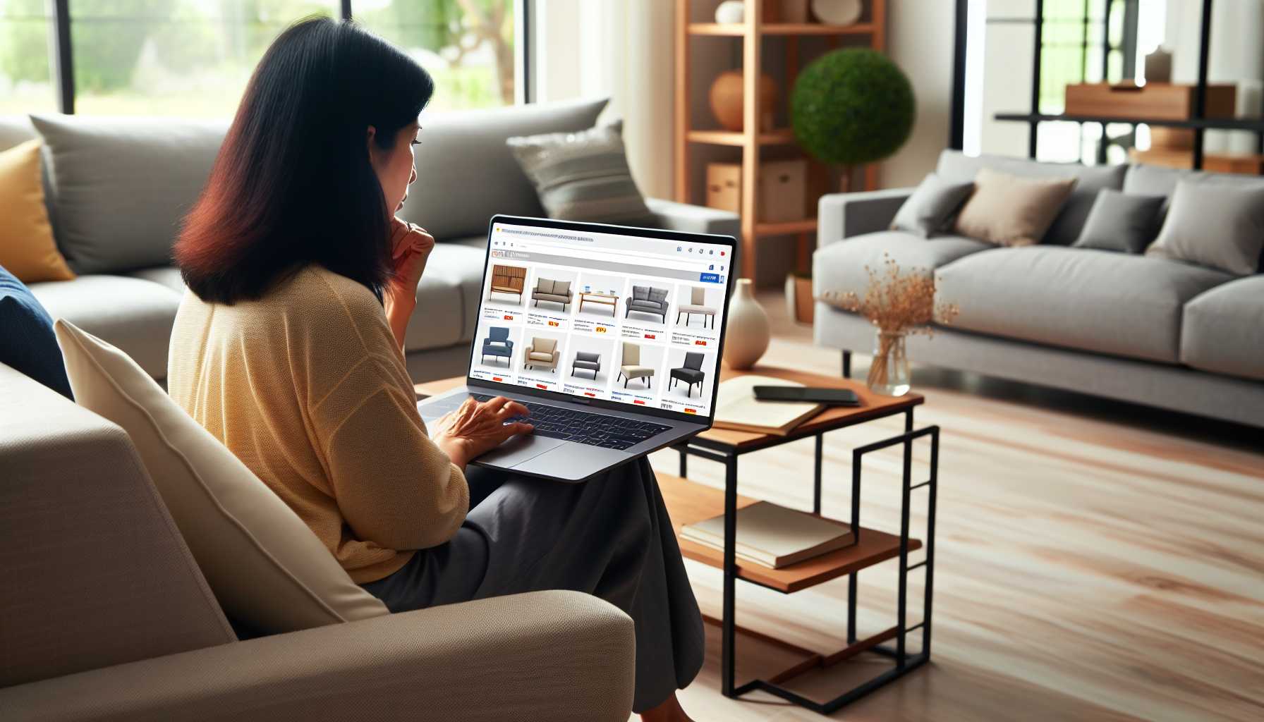 Person shopping for furniture online on a laptop