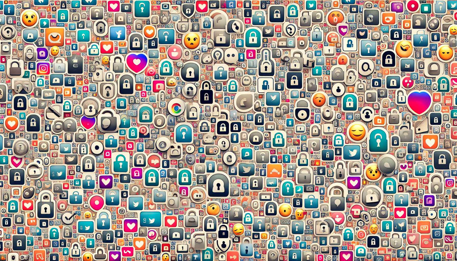 collage of social media images, privacy lock icons overlaid