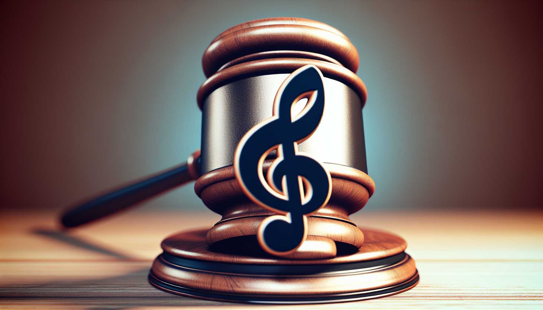 TikTok logo over a backdrop of a courtroom gavel