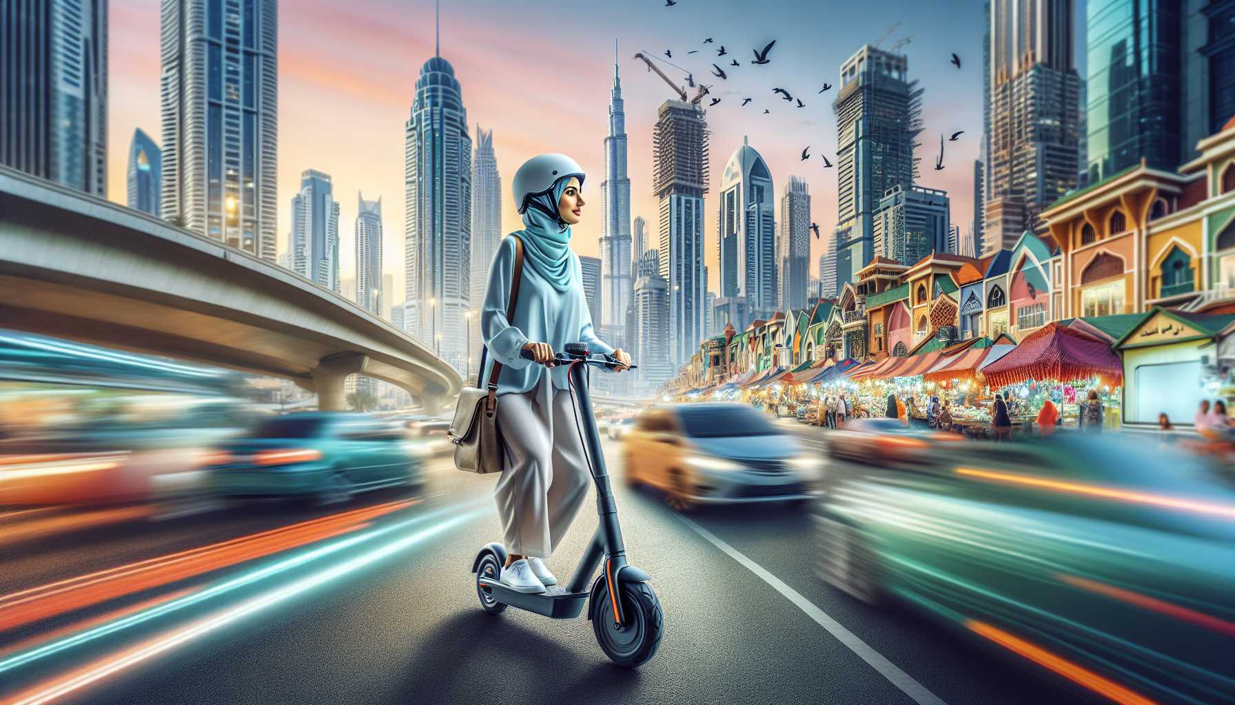 a person riding an e-scooter in a city