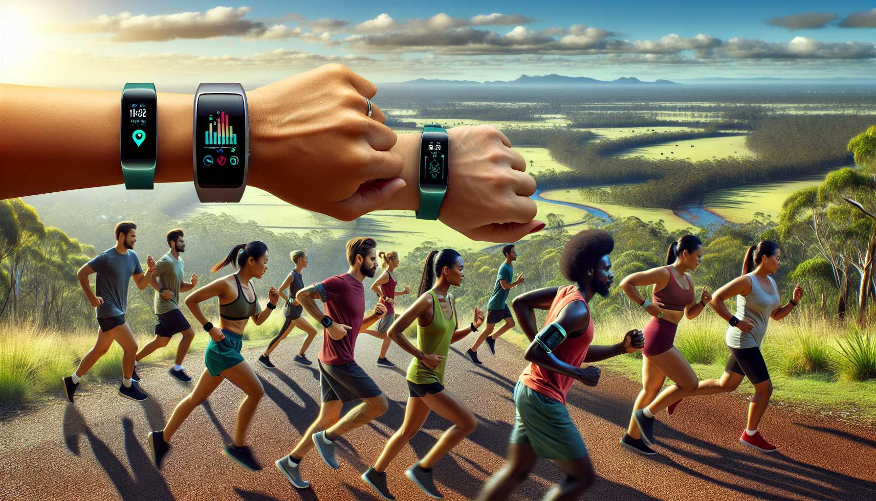 A group of people in Australia using fitness trackers with GPS