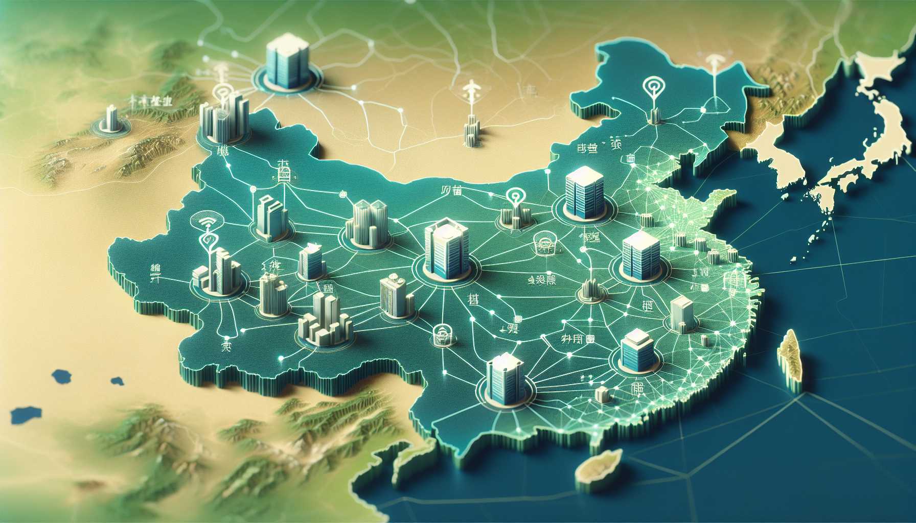 a map of China with data center icons in major cities