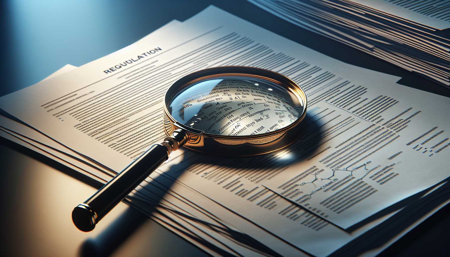 a magnifying glass over regulatory documents