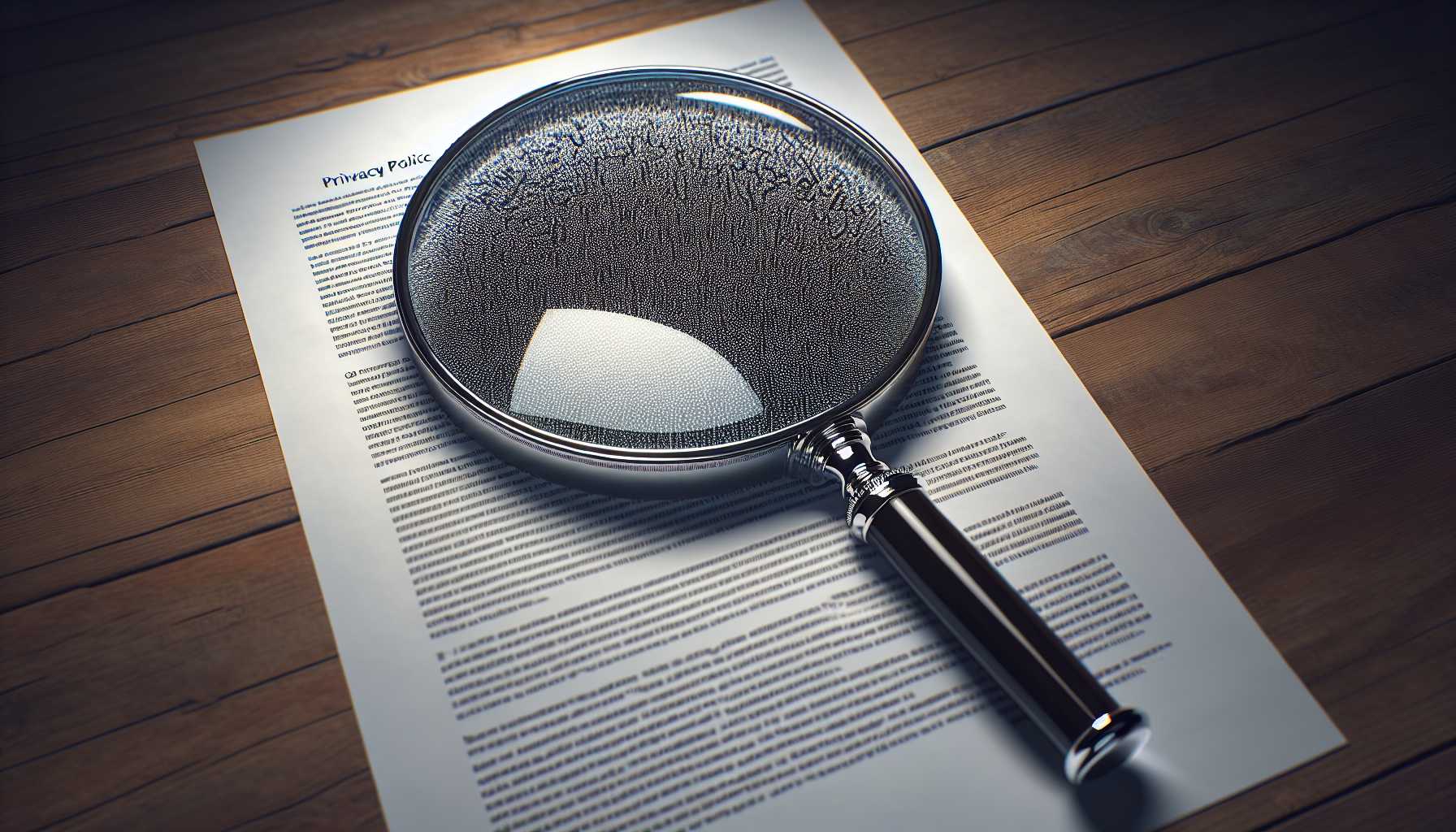 A magnifying glass over a privacy policy document