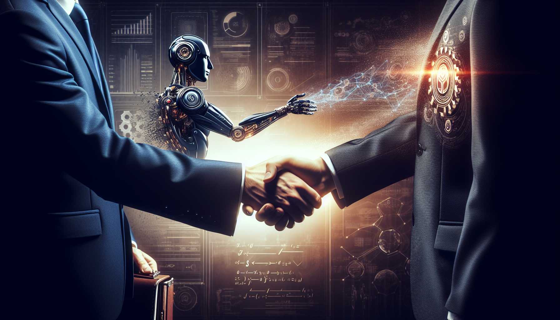 A handshake between two politicians with AI background