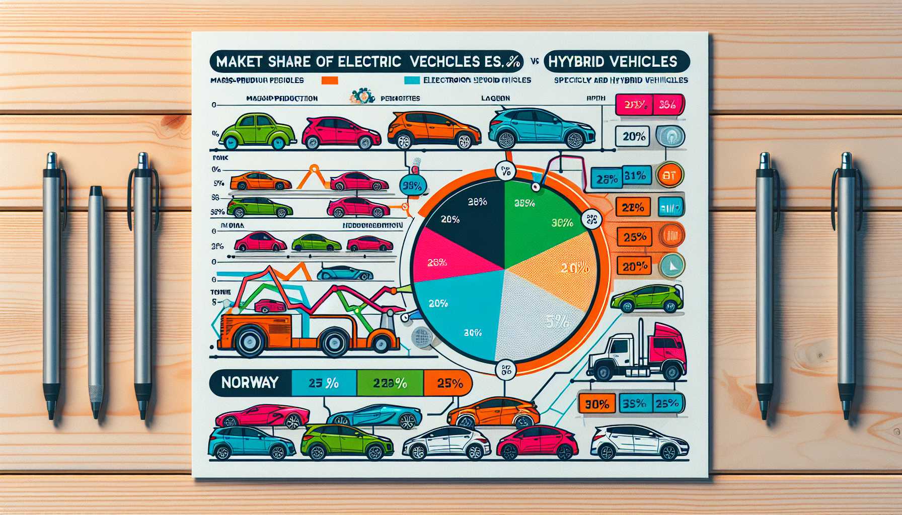 a graph showing the market share of electric vehicles in Norway compared to hybrid vehicles