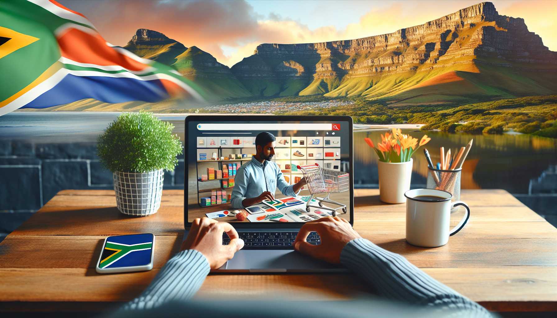 Person shopping online on a laptop in South Africa