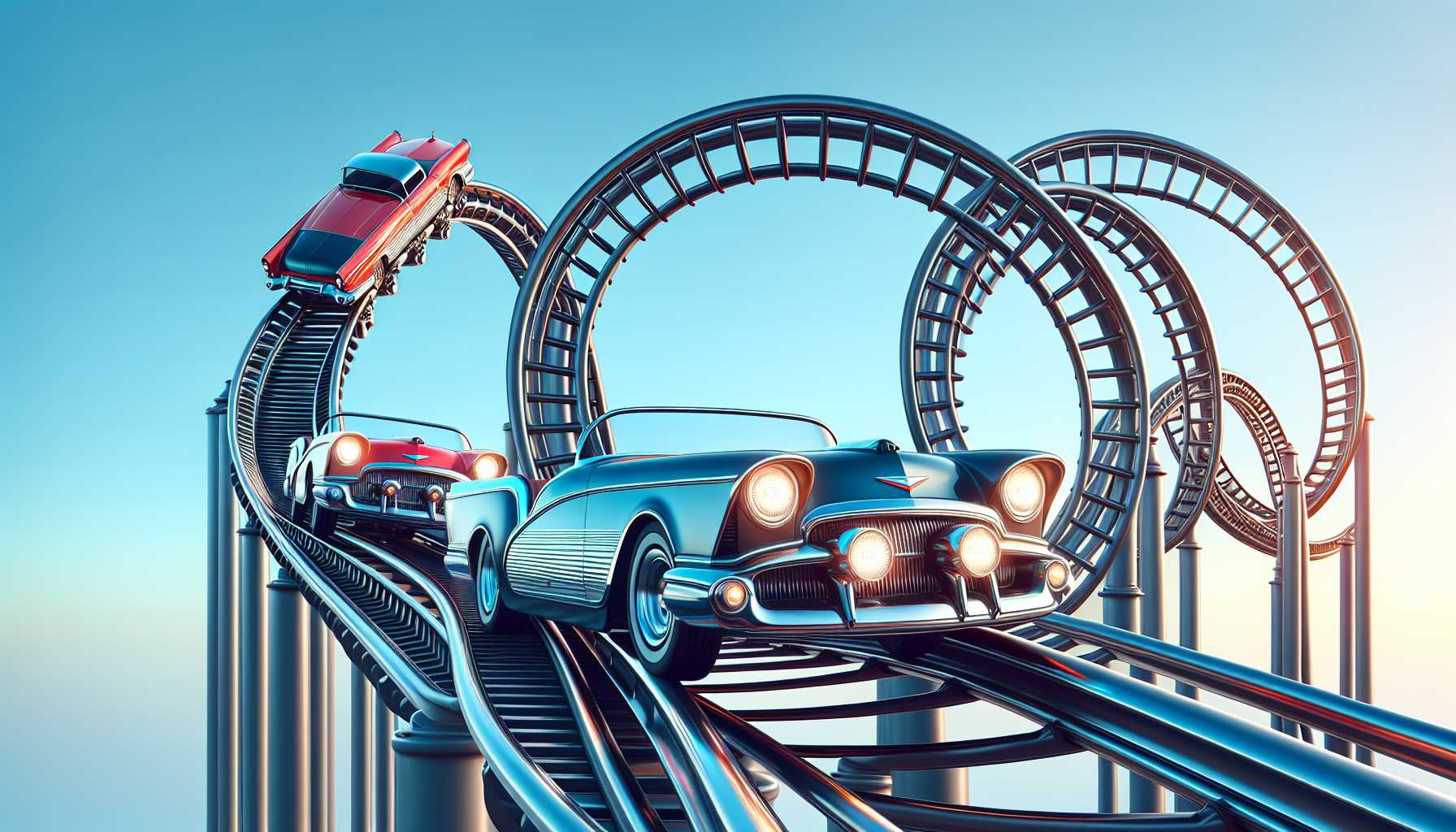 a rollercoaster with GM cars on it