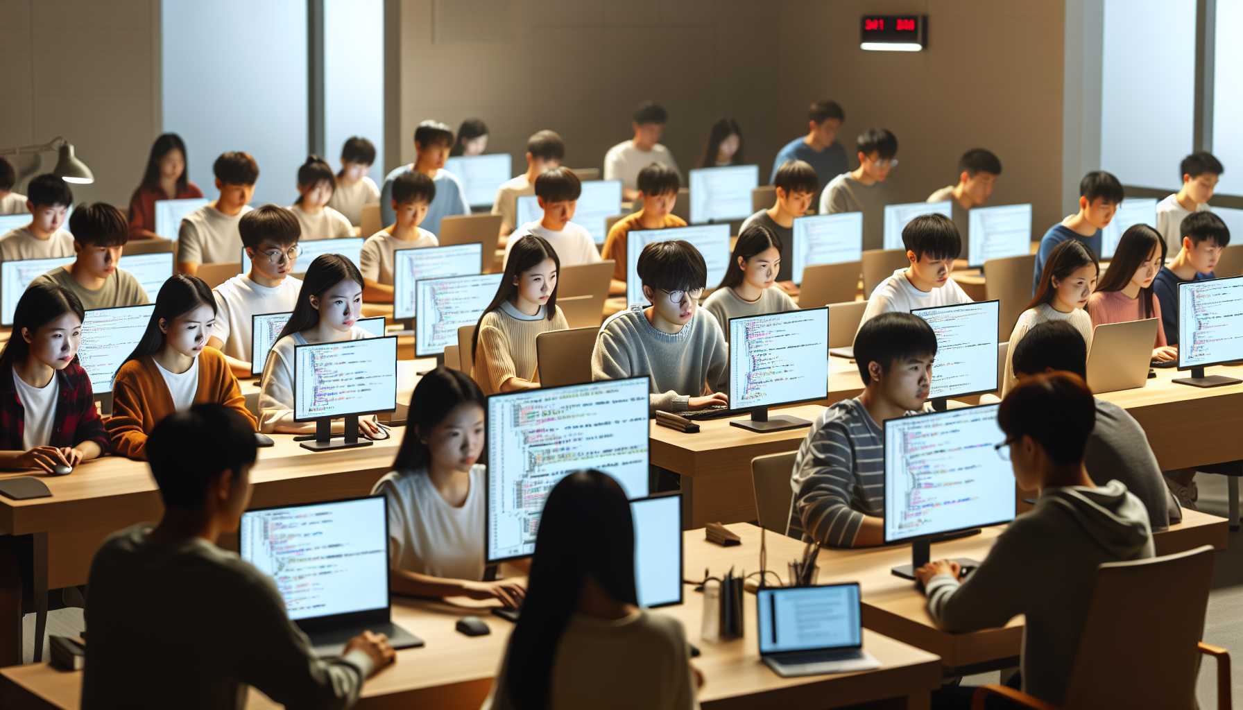 Students in China taking an online coding course