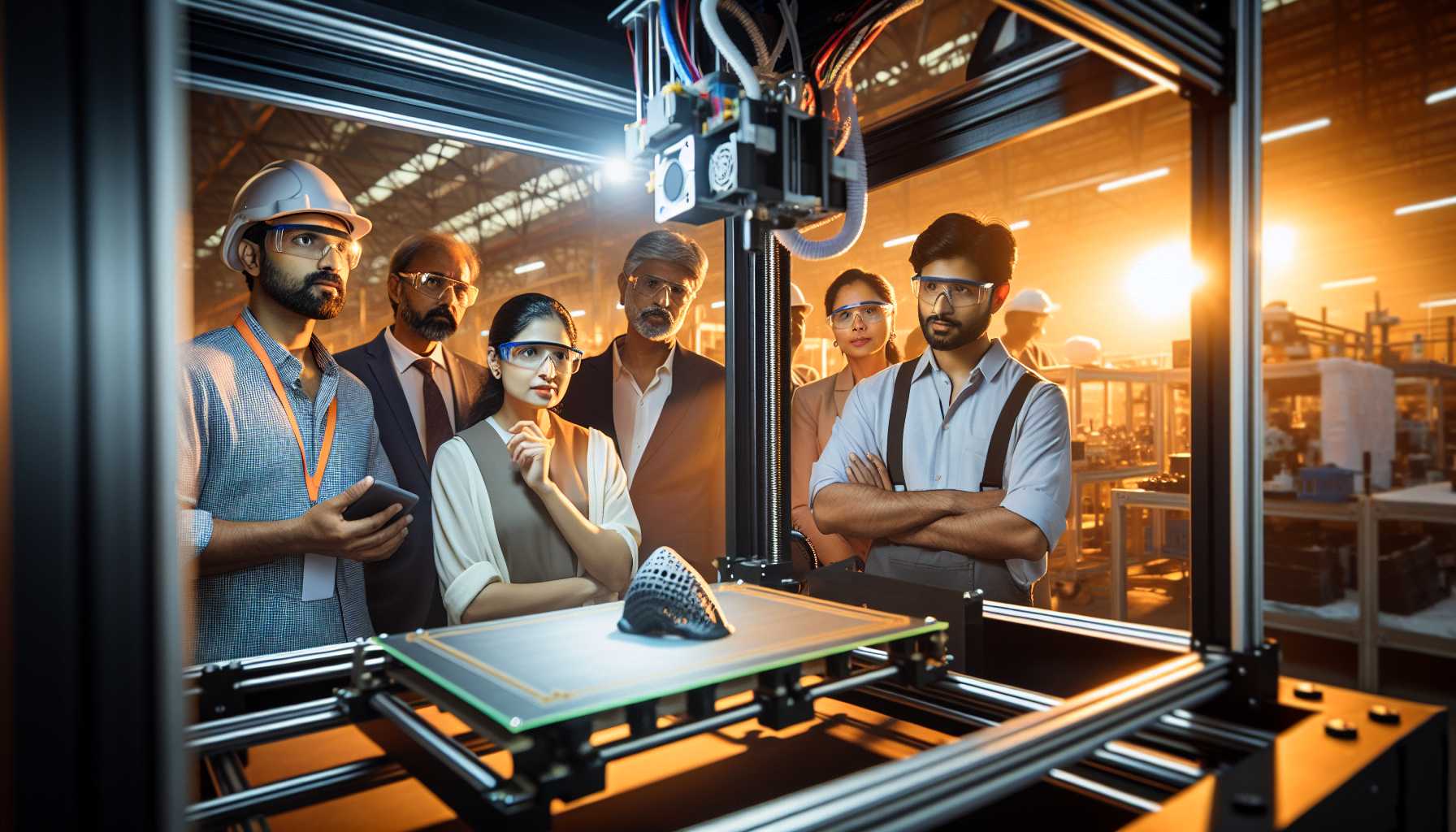 A 3D printer creating a prototype of a new product in an Indian factory