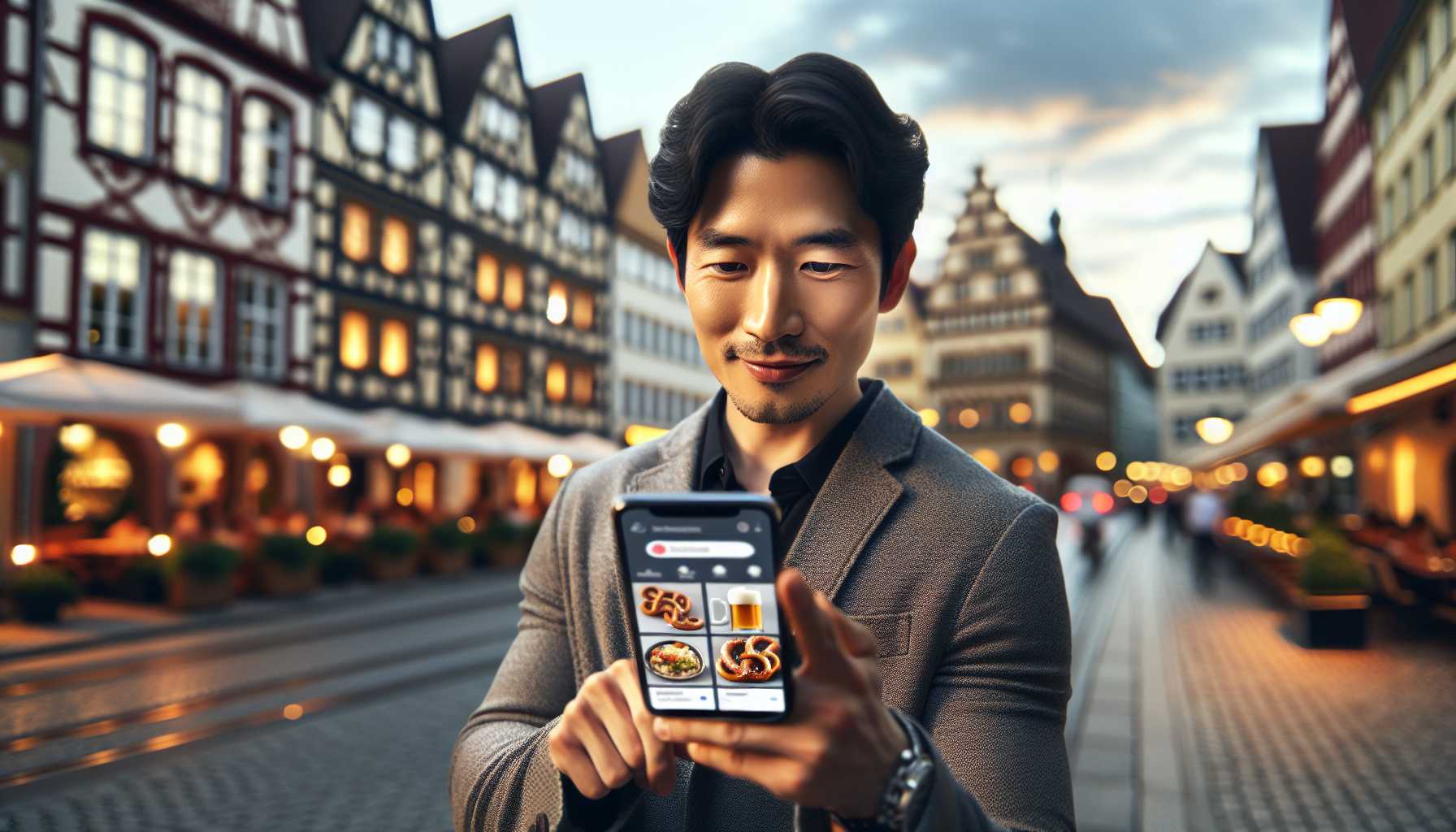 A person in Germany using a food delivery app on their smartphone