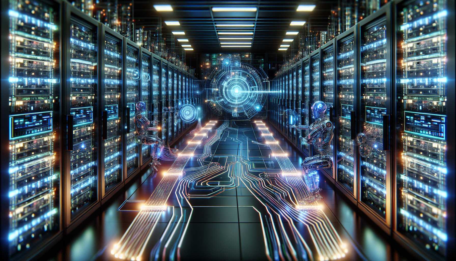 a futuristic data center representing AI training data