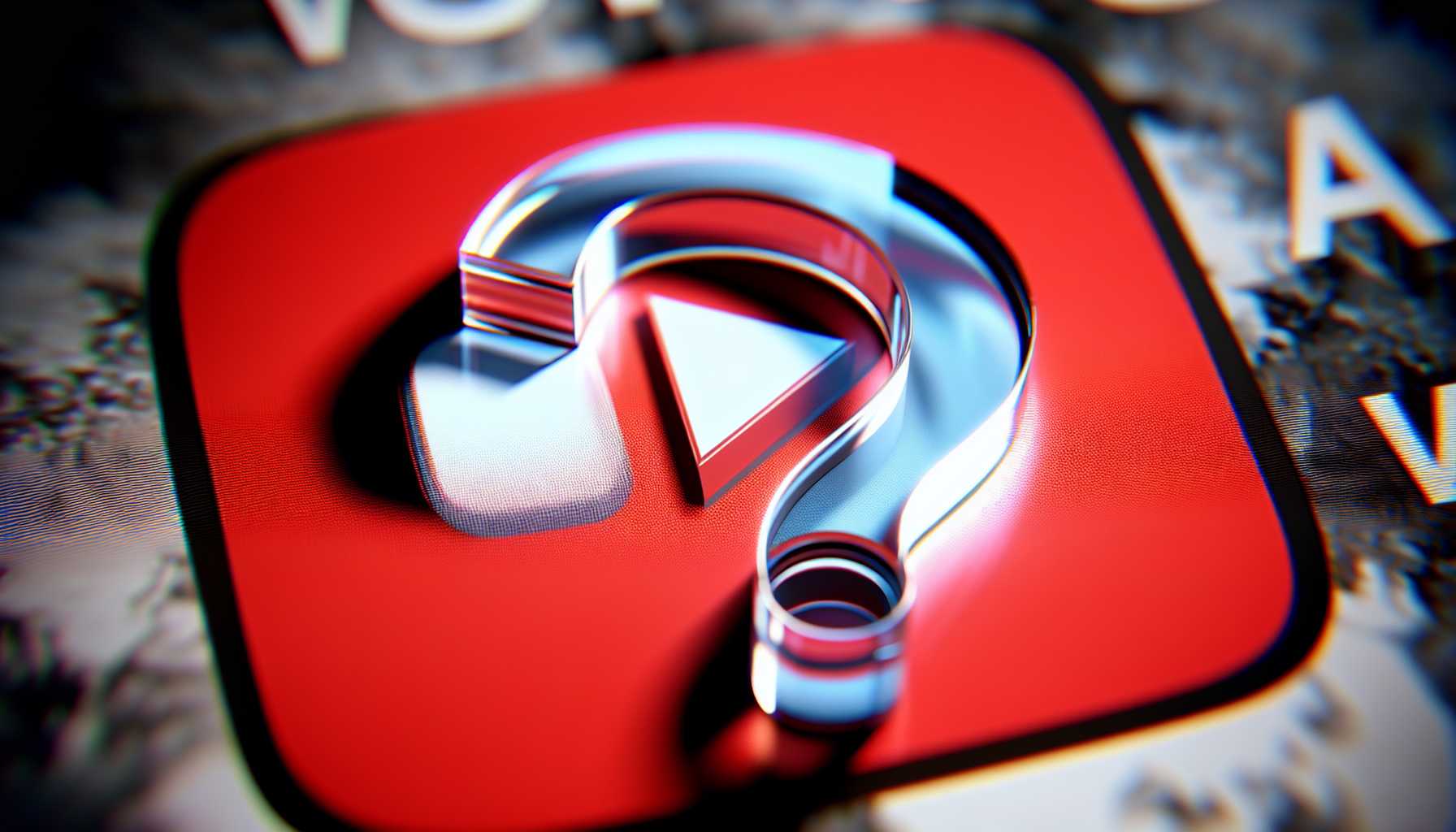 A close-up of YouTube logo with a question mark over it reflecting uncertainty